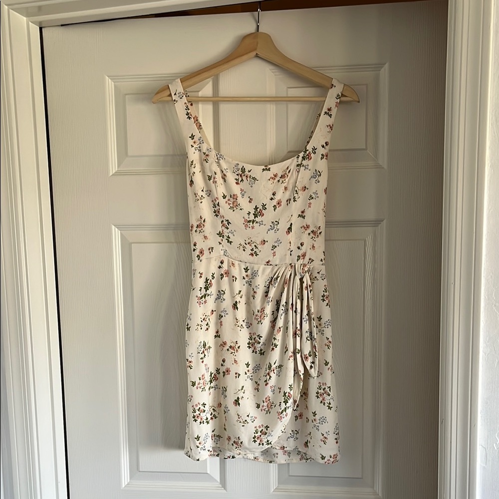 Reformation Cream Ruched Mini Sundress
